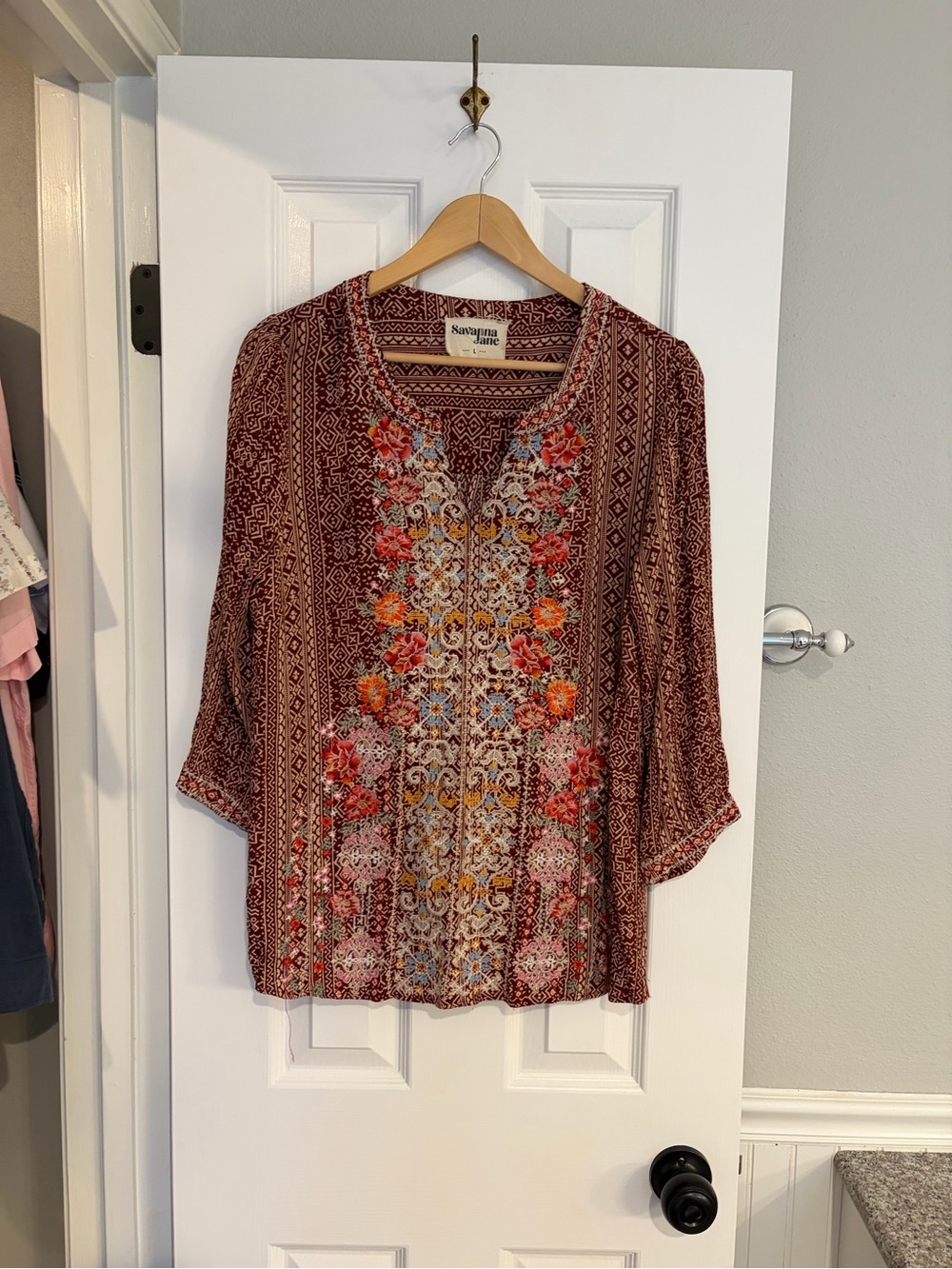 Savanna Jane Rust Floral Embroidered Boho Top